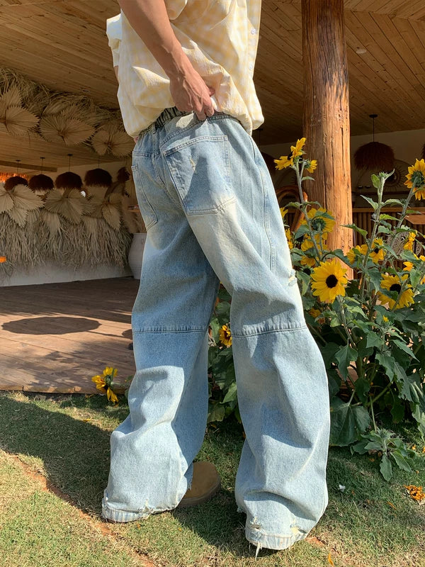 Streetwear Washed Distressed Wide Leg Jeans 5