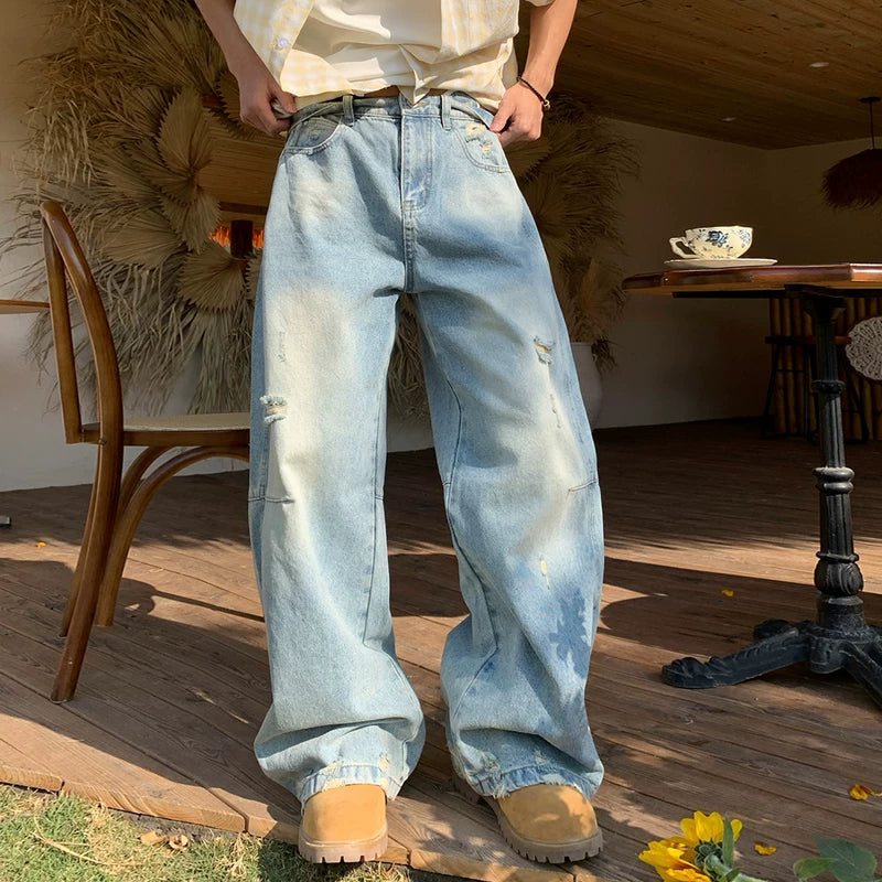 6018620293275,6018620293276,6018620293277,6018620293278, Streetwear Washed Distressed Wide Leg Jeans