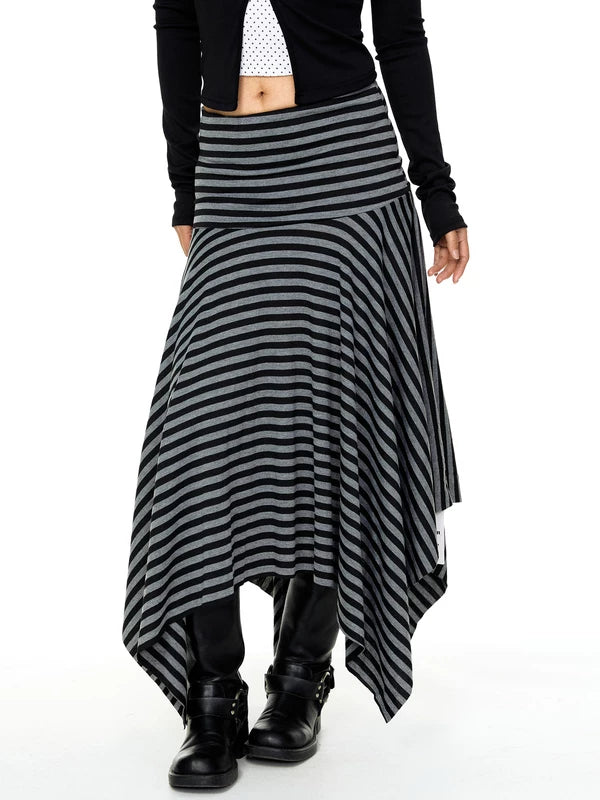 ,6196216462672,6196216462673,6196216462674, Striped Asymmetric Low-Waisted Midi Skirt
