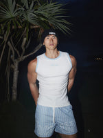 Striped Beach Letter Print Drawstring Shorts 3