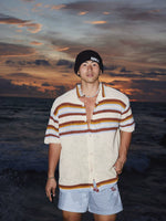 Striped Button Front Knit Short Sleeve Sweater 3