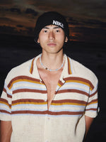 Striped Button Front Knit Short Sleeve Sweater 4