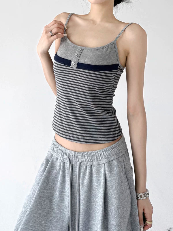 Striped Button Front Spaghetti Strap Camisole 3