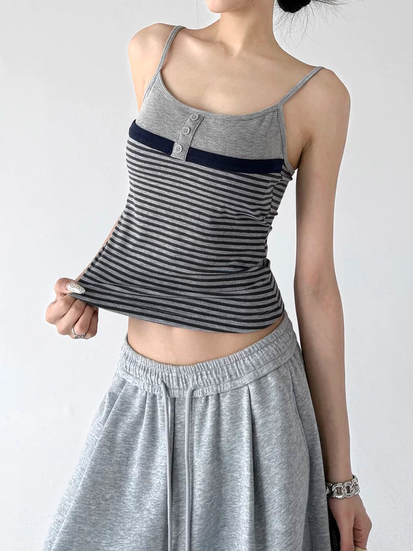 Striped Button Front Spaghetti Strap Camisole 5