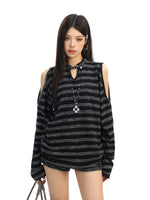 Striped Cold Shoulder Long Sleeve Pullover 4