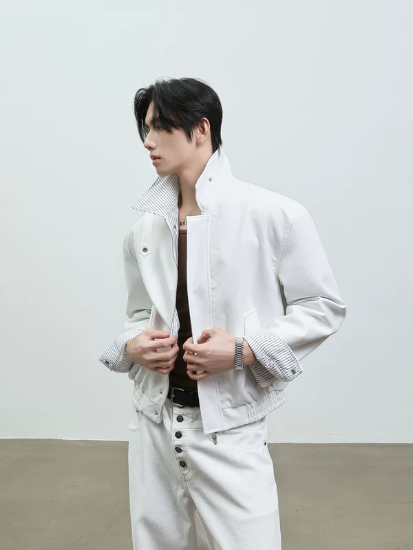 Striped Collar Casual Short Workwear Jacket 4