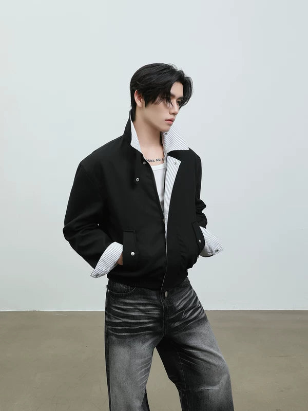 Striped Collar Casual Short Workwear Jacket 5