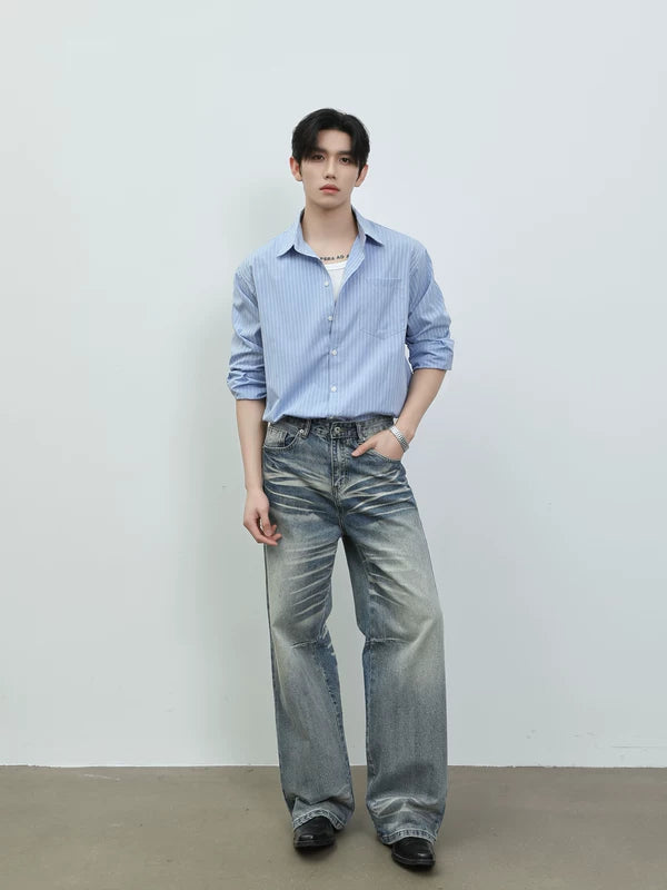 Striped Collared Long-Sleeve Button-Up Shirt 3