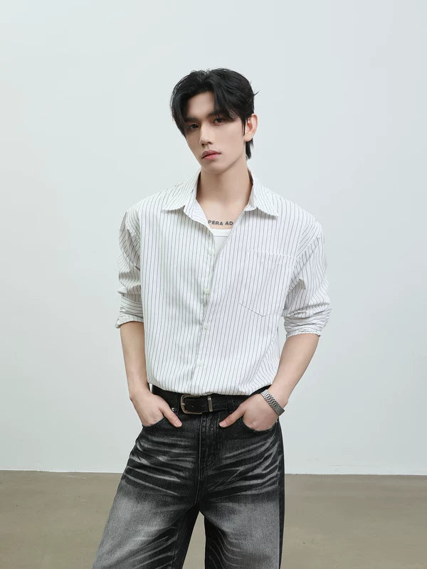 Striped Collared Long-Sleeve Button-Up Shirt 4