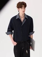 Striped Contrast Collar Button-Up Shirt 3