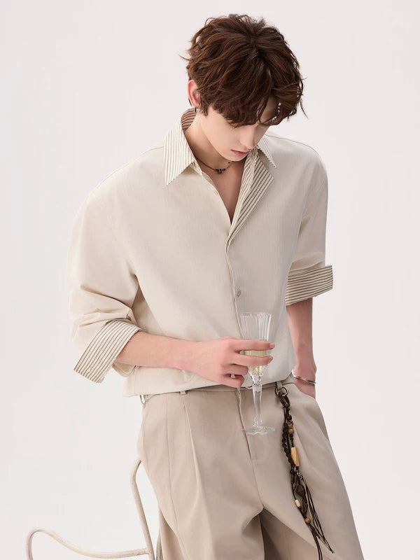 Striped Contrast Collar Button-Up Shirt 5
