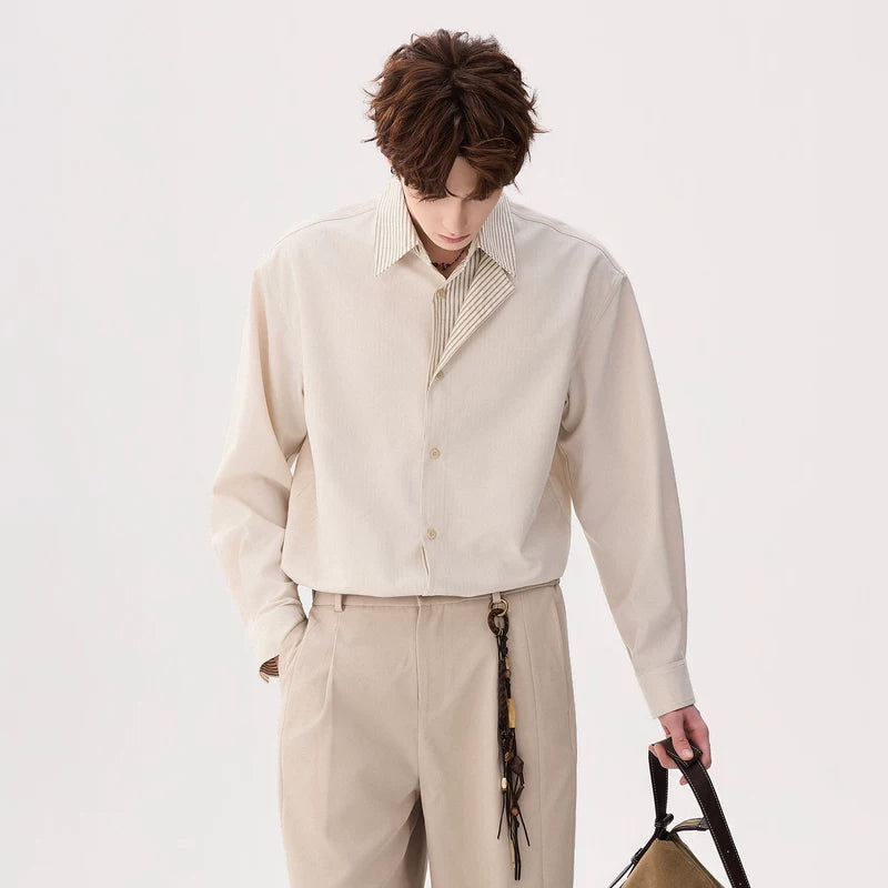 6195142898667,6195142898668,6195142898669,6195142898670, Striped Contrast Collar Button-Up Shirt