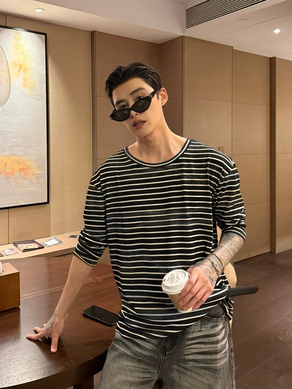 Striped Crew Neck Long Sleeve Pullover 3