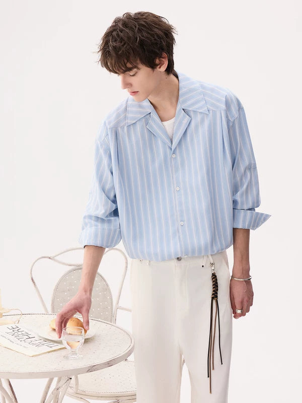 Striped Cuban Collar Long Sleeve Shirt 3