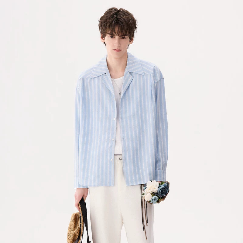 6017815357104,6017815357106,6017815357108,6017815357110, Striped Cuban Collar Long Sleeve Shirt