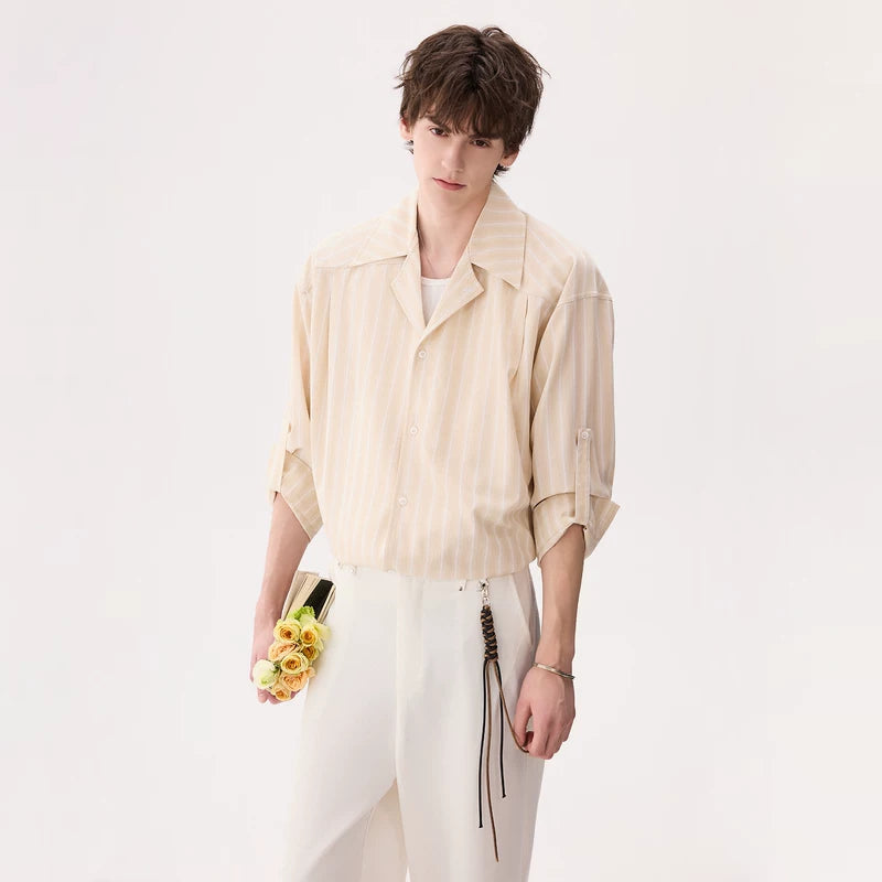 6017815357105,6017815357107,6017815357109,6017815357111, Striped Cuban Collar Long Sleeve Shirt