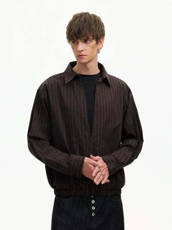 Striped Deep V-Neck Layered Look Shirt 2