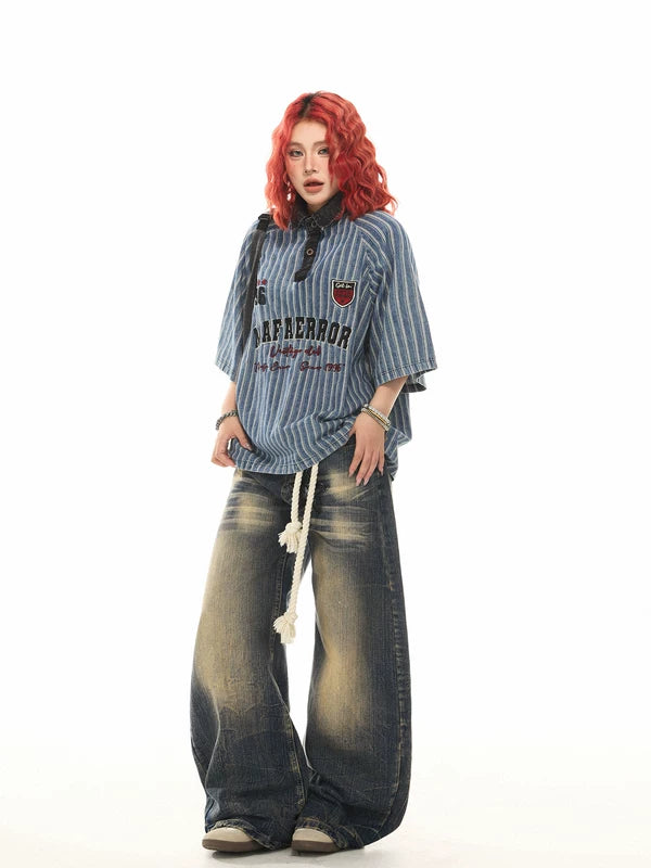Striped Denim Polo Shirt with Embroidery 5