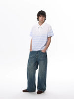 Striped Distressed Short Sleeve Polo Shirt 3