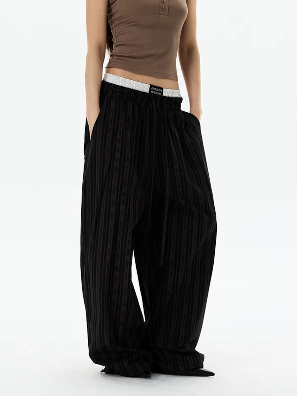 Striped Double Waist Relaxed Fit Pants 3
