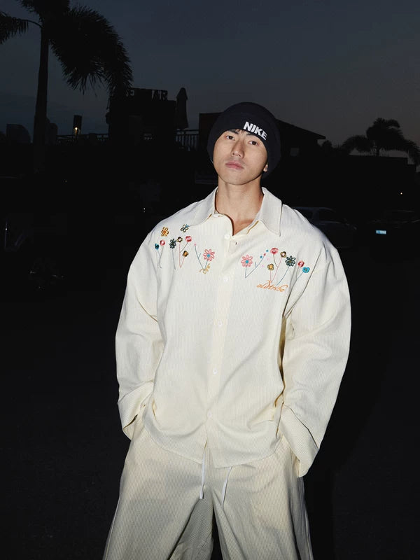 Striped Embroidered Floral Long-Sleeve Shirt 3