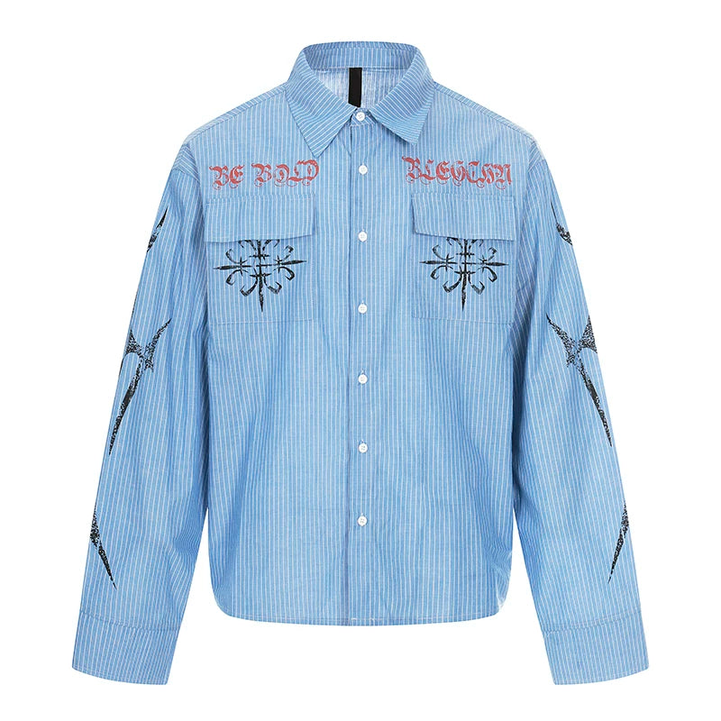 6036529701072,6036529701073,6036529701074,6036529701075, Striped Embroidered Long Sleeve Button Down Shirt