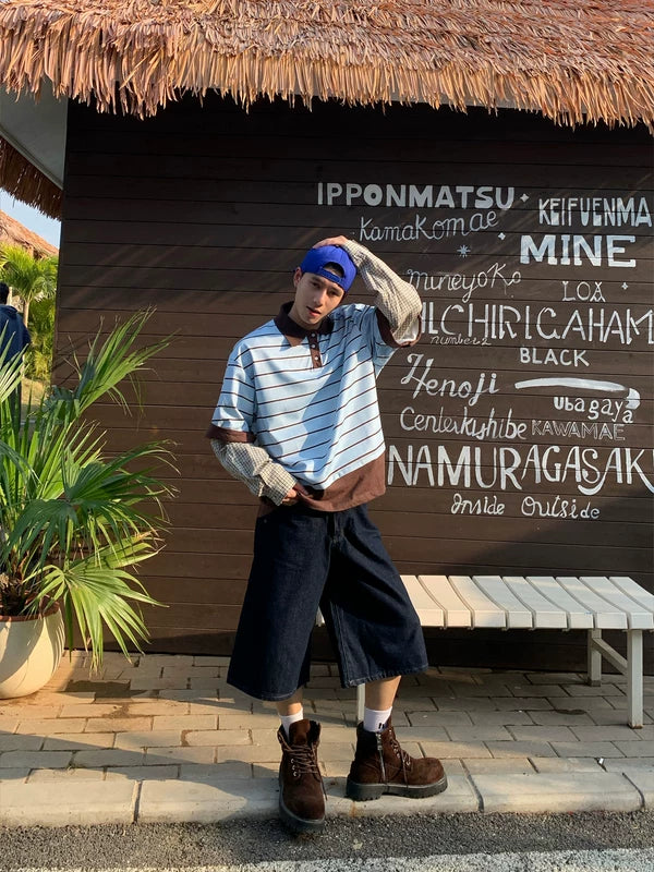 Striped Faux Layered Polo T-Shirt 3