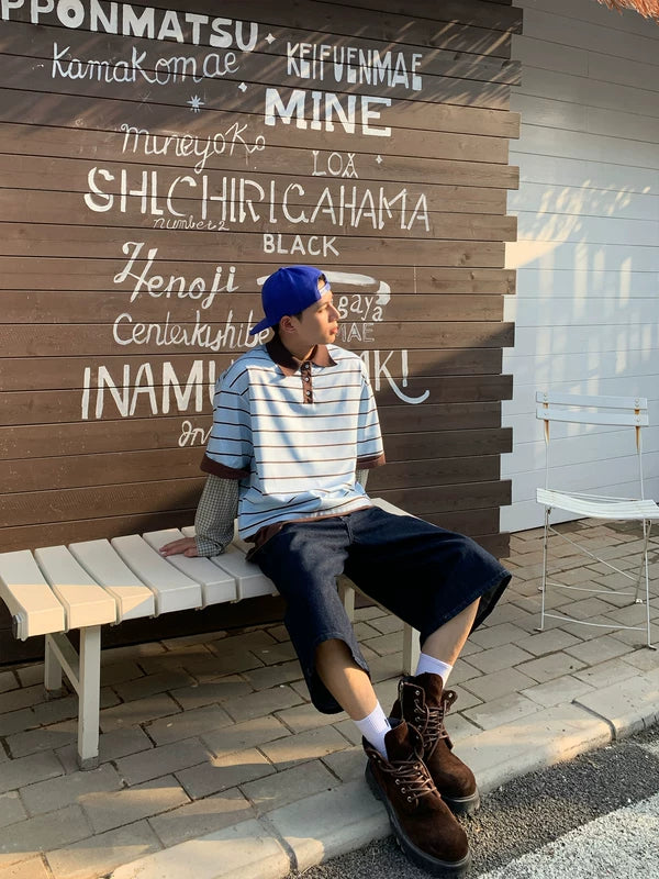 Striped Faux Layered Polo T-Shirt 4