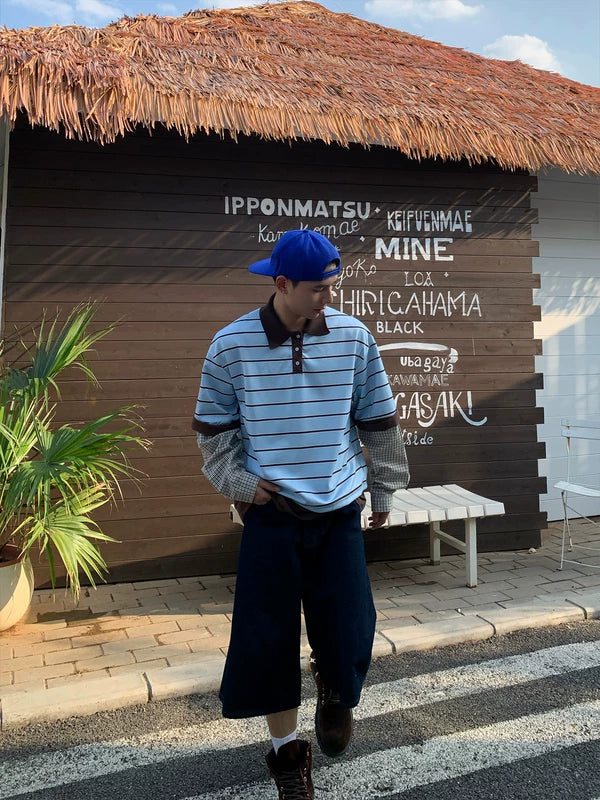 Striped Faux Layered Polo T-Shirt 5