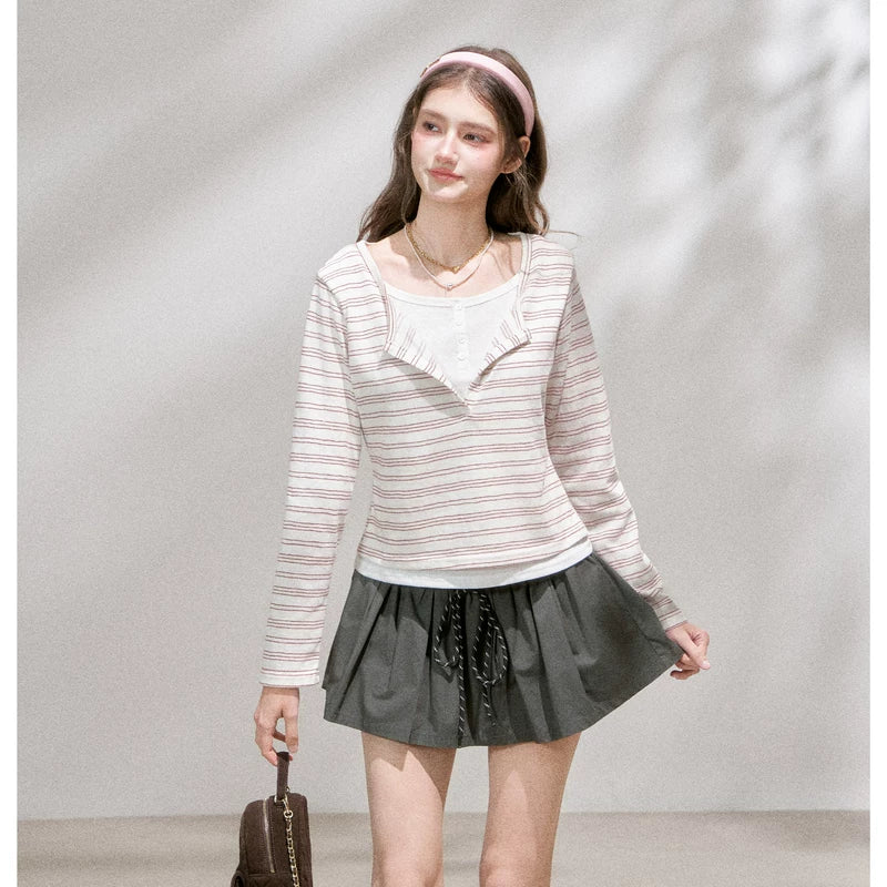 Striped Faux Two-Piece Long Sleeve Pullover 3