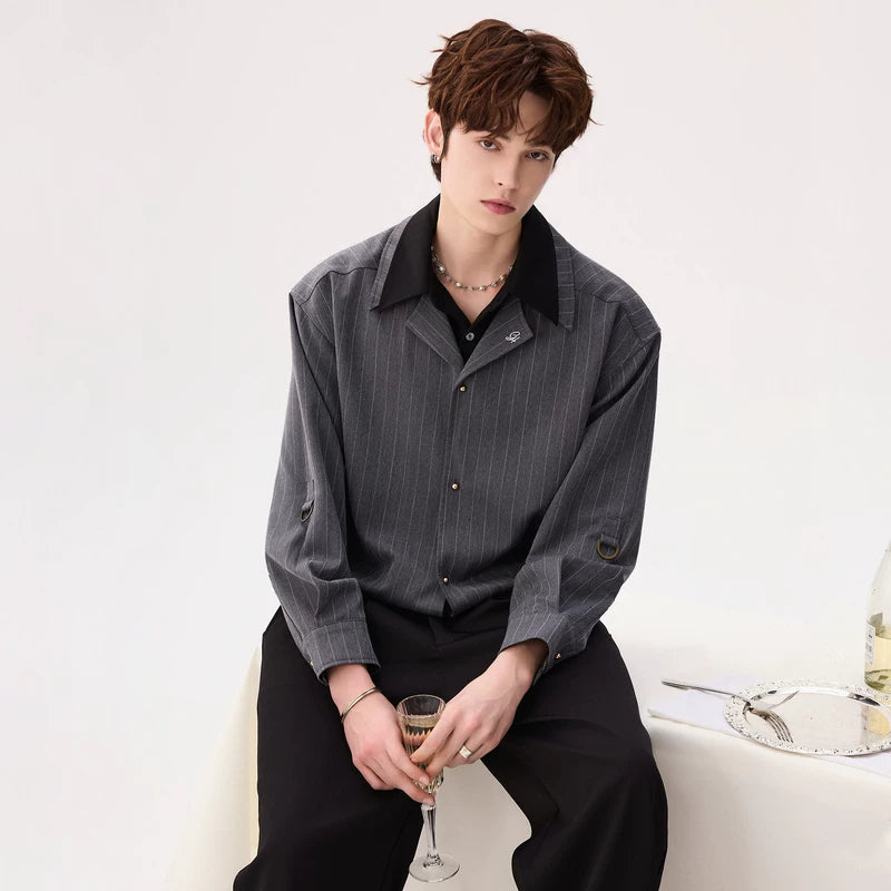 6208019506112,6208019506113,6208019506114,6208019506115, Striped Faux Two-Piece Long Sleeve Shirt