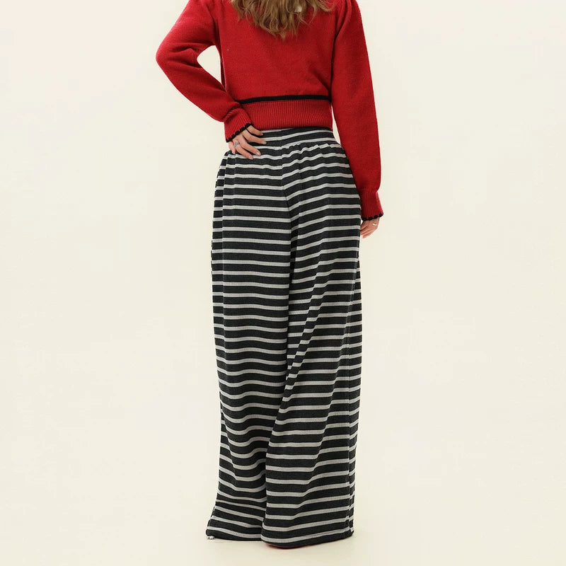 Striped Fleece-Lined Wide Leg Sweatpants 4