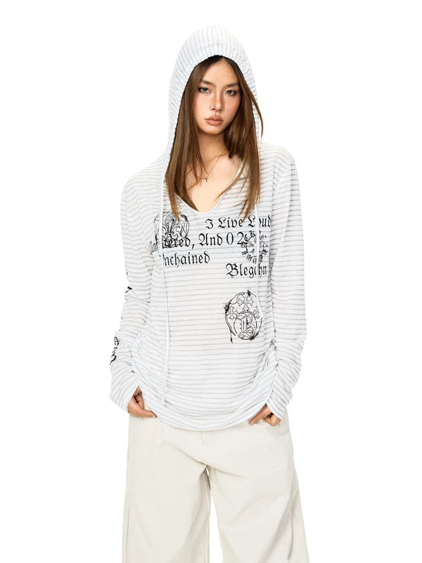 ,6196245970601,6196245970602,6196245970603,6196245970604, Striped Graphic Hooded Long Sleeve T-Shirt