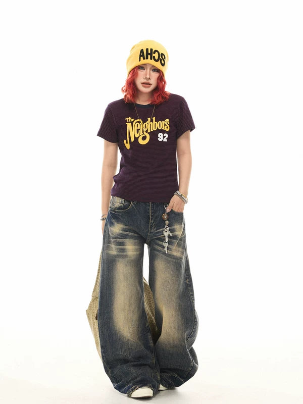 Striped Graphic Letter Print Slim Fit T-Shirt 5