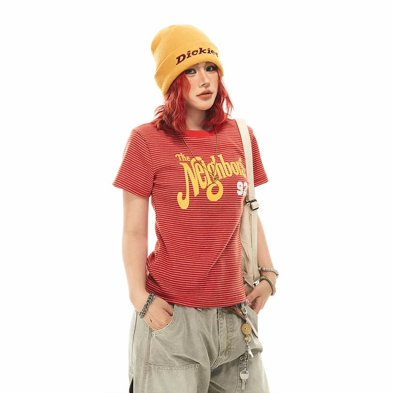 6198168755344,6198168755345,6198168755346, Striped Graphic Letter Print Slim Fit T-Shirt