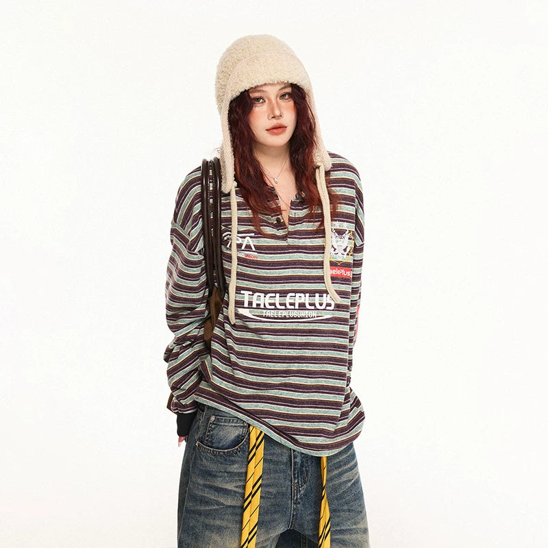 Striped Graphic Long-Sleeve Pullover Shirt 2