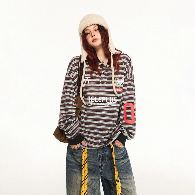 Striped Graphic Long-Sleeve Pullover Shirt 4
