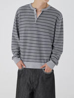 Striped Henley Collar Knit Sweater 3