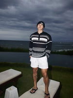 Striped Henley Collar Long Sleeve Knit Sweater 2