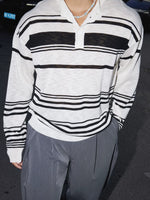 Striped Henley Collar Long Sleeve Knit Sweater 3
