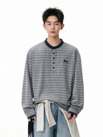 Striped Henley Long-Sleeve Dachshund T-Shirt 4