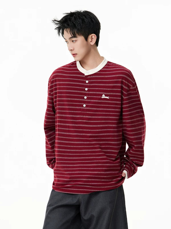 Striped Henley Long-Sleeve Dachshund T-Shirt 5