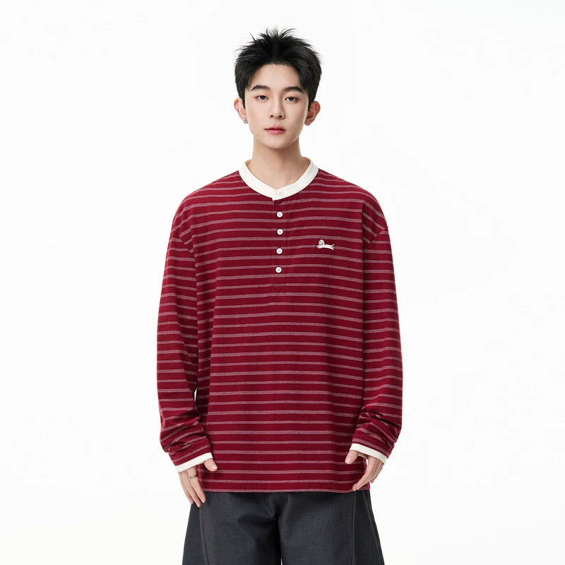 29543:28326,6180303782352,29543:28326,6180303782353,29543:28326,6180303782354,29543:28326,6180303782355,6180303782352,6180303782353,6180303782354,6180303782355, Striped Henley Long-Sleeve Dachshund T-Shirt