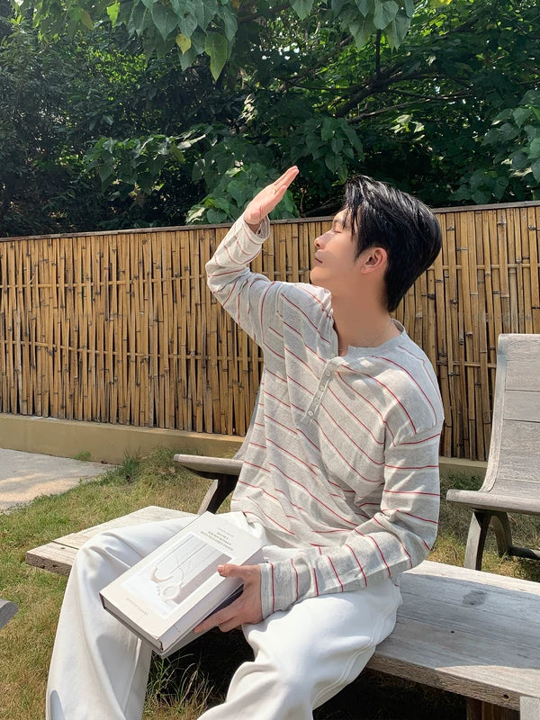 Striped Henley Long Sleeve T-Shirt 2