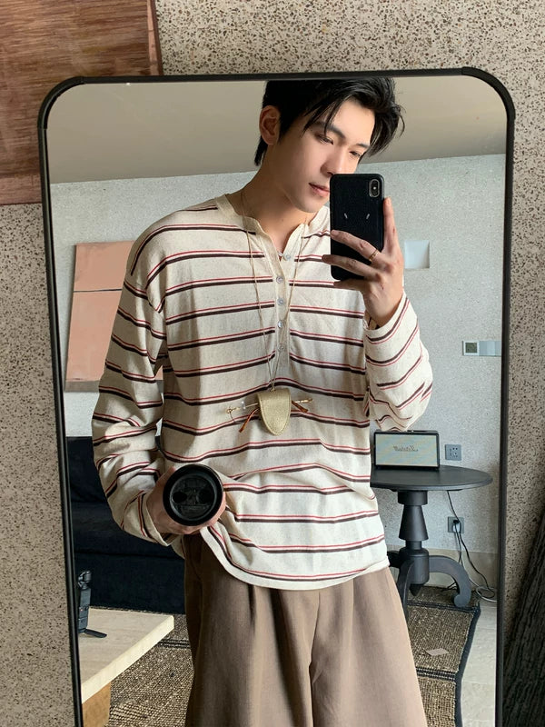 Striped Henley Long Sleeve T-Shirt 4