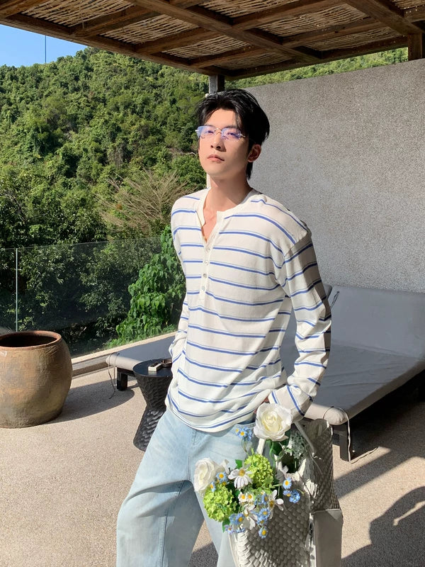 Striped Henley Long Sleeve T-Shirt 5