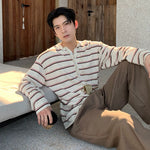 6042677772537,6042677772538,6042677772539,6042677772540, Striped Henley Long Sleeve T-Shirt