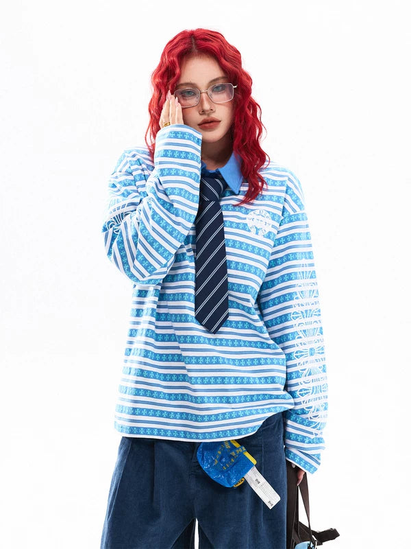 Striped Jacquard Long Sleeve Polo Shirt 2