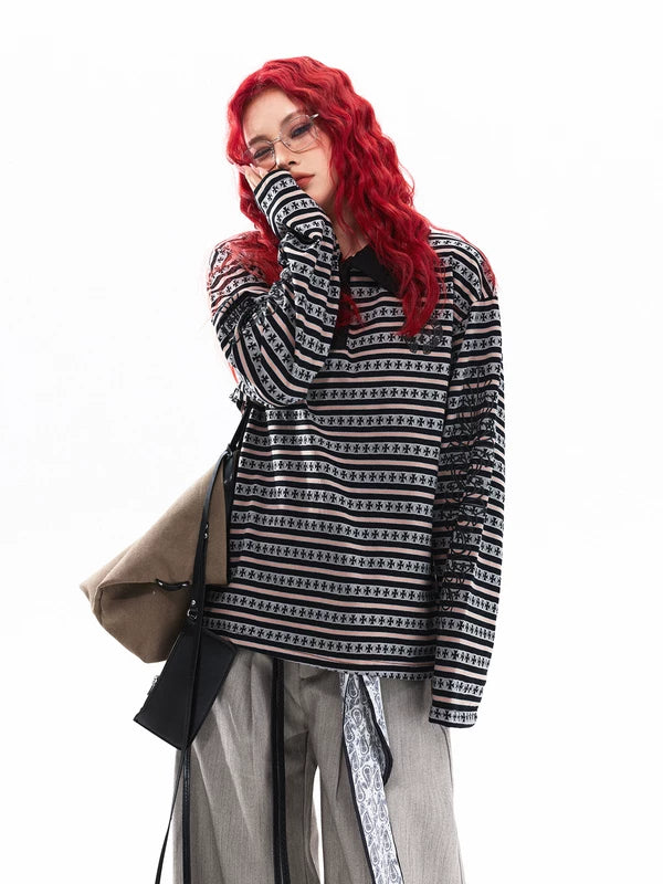 Striped Jacquard Long Sleeve Polo Shirt 5