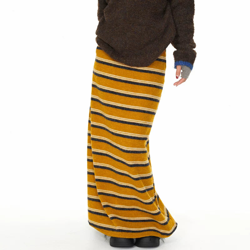 Striped Knit A-Line Midi Skirt 3